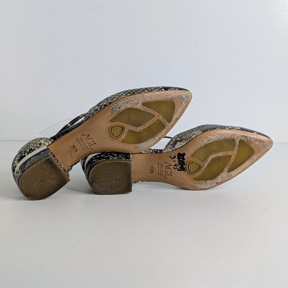 AGL Italian Snakeskin Low Block Heel D'Orsay Pumps Gray Python Print - Picture 10 of 13